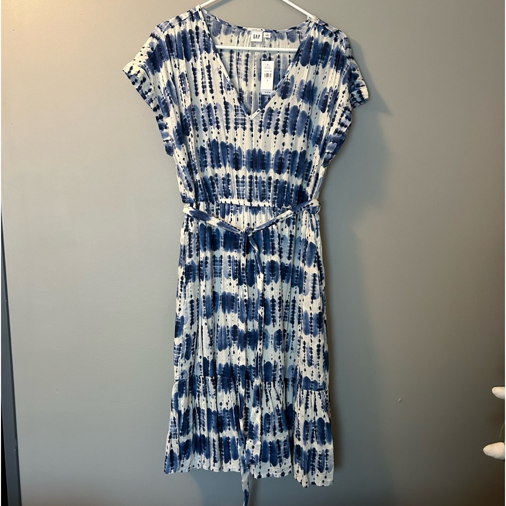 Gap Womans Tie Dye Belted Midi Dress, Large, Pockets, New with tags